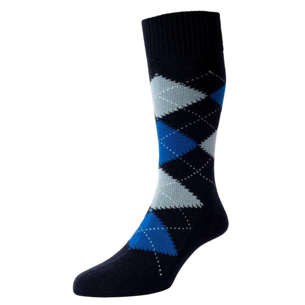 Pantherella Navy Racton Argyle Merino Wool Socks