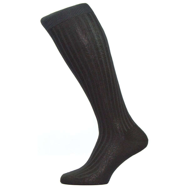 Pantherella Black Danvers Rib Over the Calf Cotton Lisle Socks