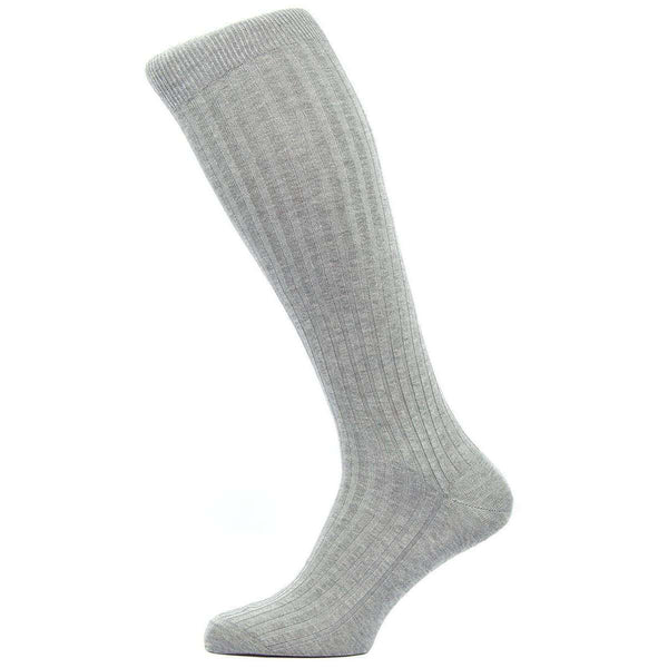 Pantherella Grey Danvers Rib Over the Calf Cotton Lisle Socks
