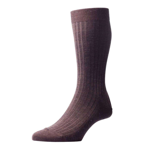 Pantherella Brown Laburnum Rib Merino Wool Socks