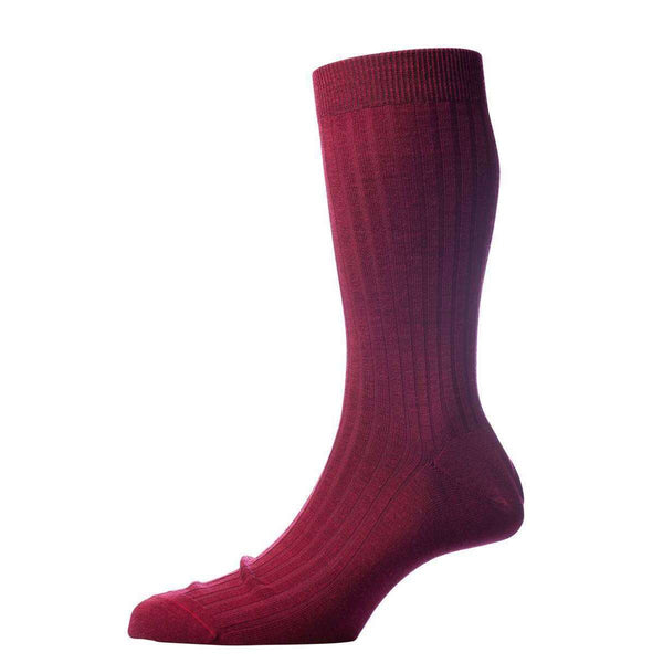 Pantherella Burgundy Laburnum Rib Merino Wool Socks