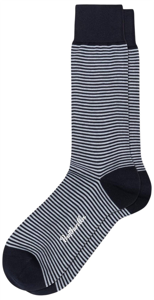 Pantherella Navy Linley 2 Colour Stripe Cotton Lisle Socks