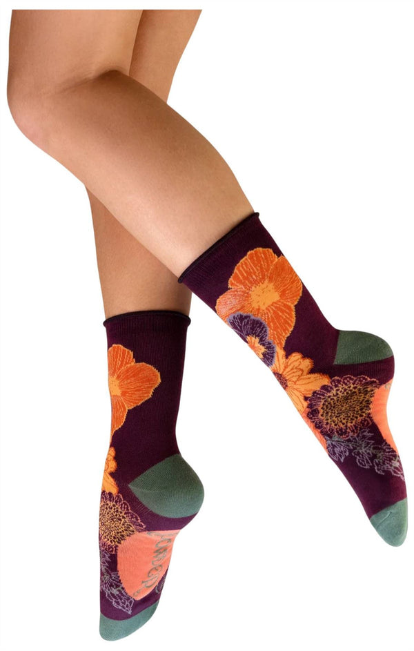 Powder Purple Beautiful Bouquet Ankle Socks