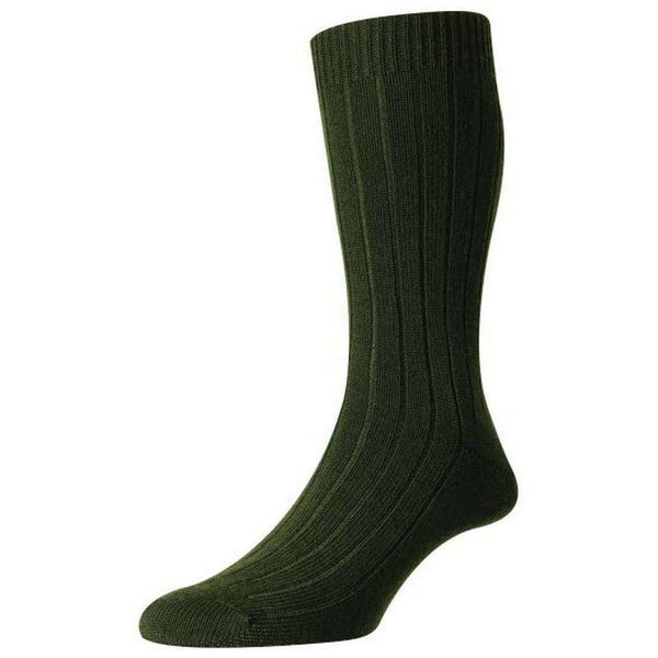 Pantherella Green Packington Rib Merino Wool Socks