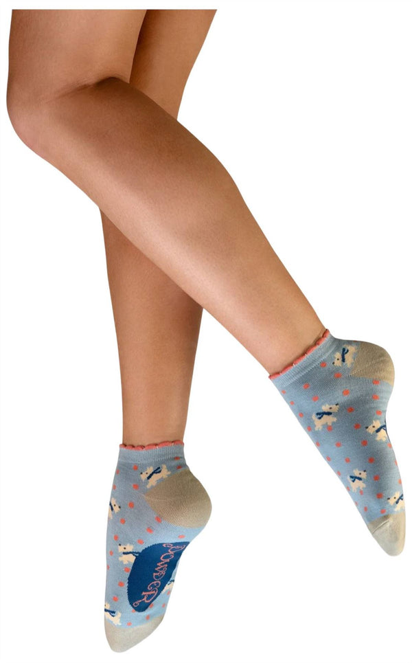 Powder Blue Woolly Westies Trainer Socks