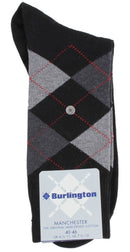 Burlington Black Argyle Mercerised Cotton Socks
