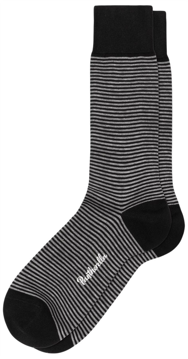 Pantherella Black Linley 2 Colour Stripe Cotton Lisle Socks