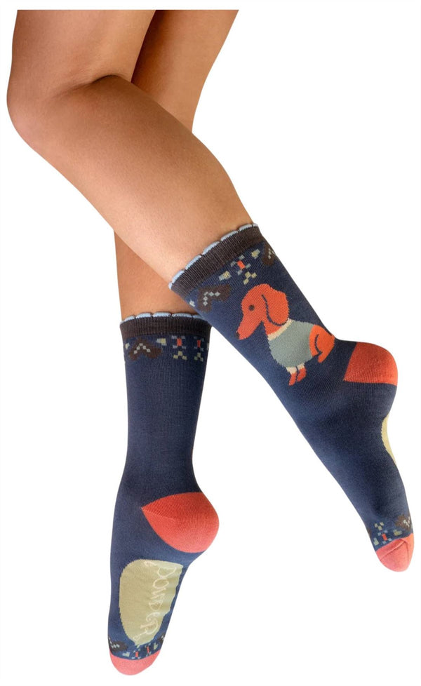 Powder Blue Snuggle Sausage Dogs Ankle Socks