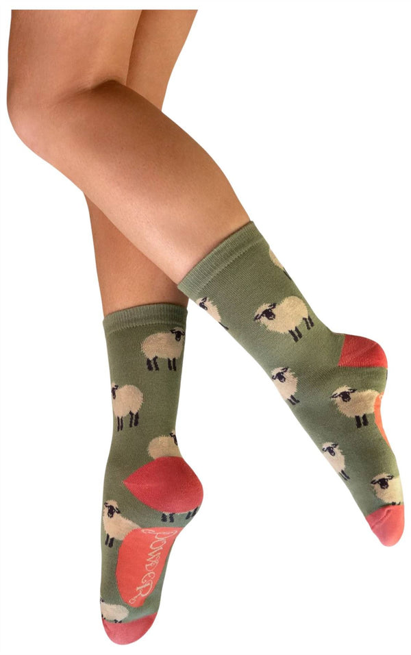 Powder Green Sheep Ankle Socks