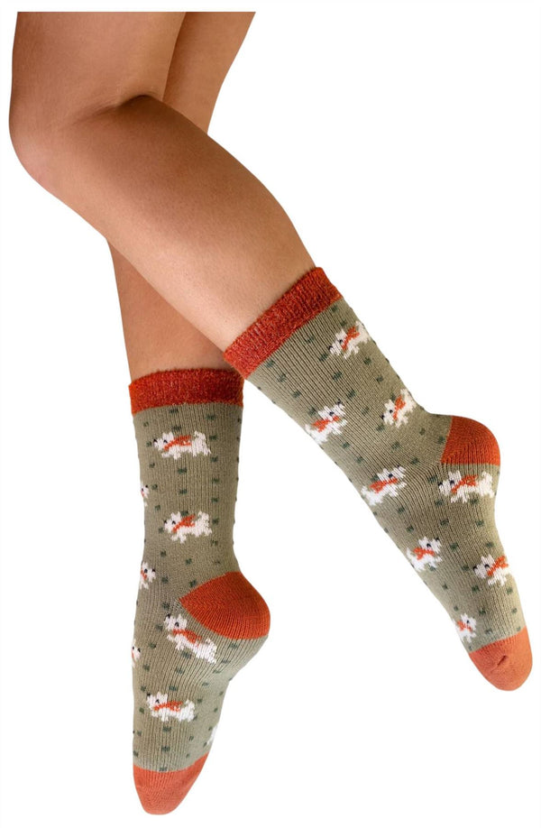 Powder Green Woolly Westie Cosy Socks