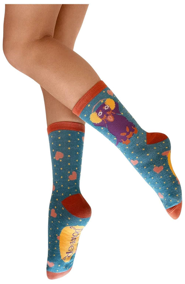Powder Blue Sausage Dog Glitter Ankle Socks