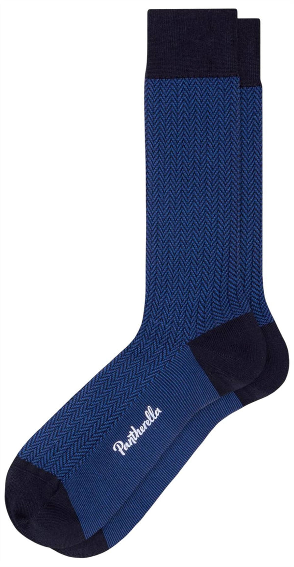 Pantherella Navy Fabian Herringbone Cotton Lisle Socks