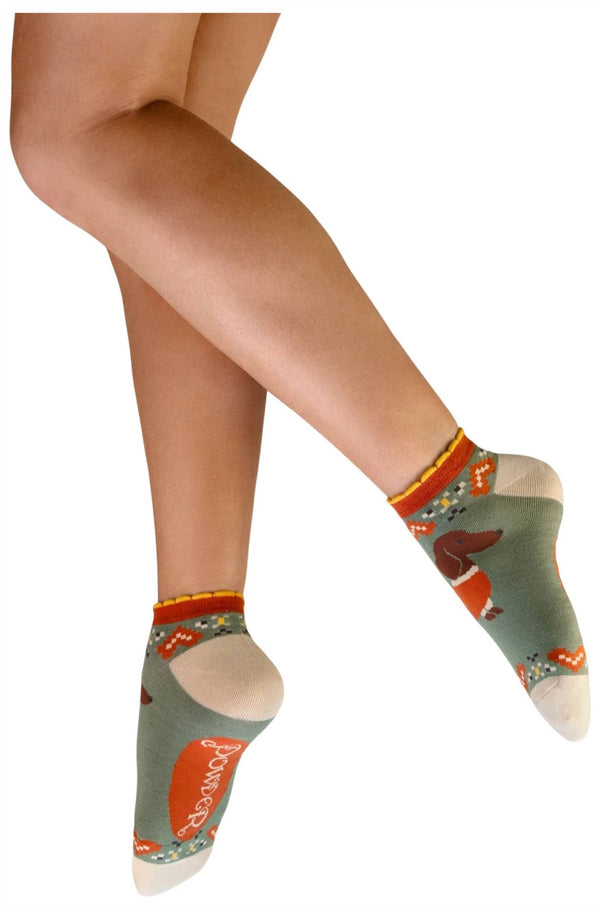 Powder Green Snuggly Sausage Dogs Trainer Socks
