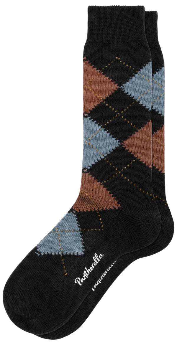 Pantherella Black Racton Argyle Merino Wool Socks