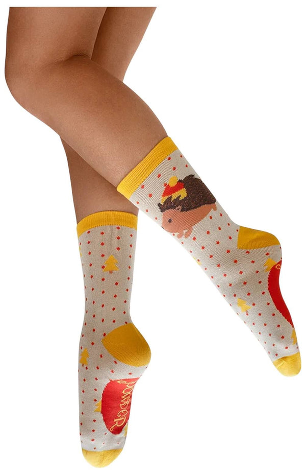Powder Cream Hedgehog in a Hat Glitter Ankle Socks