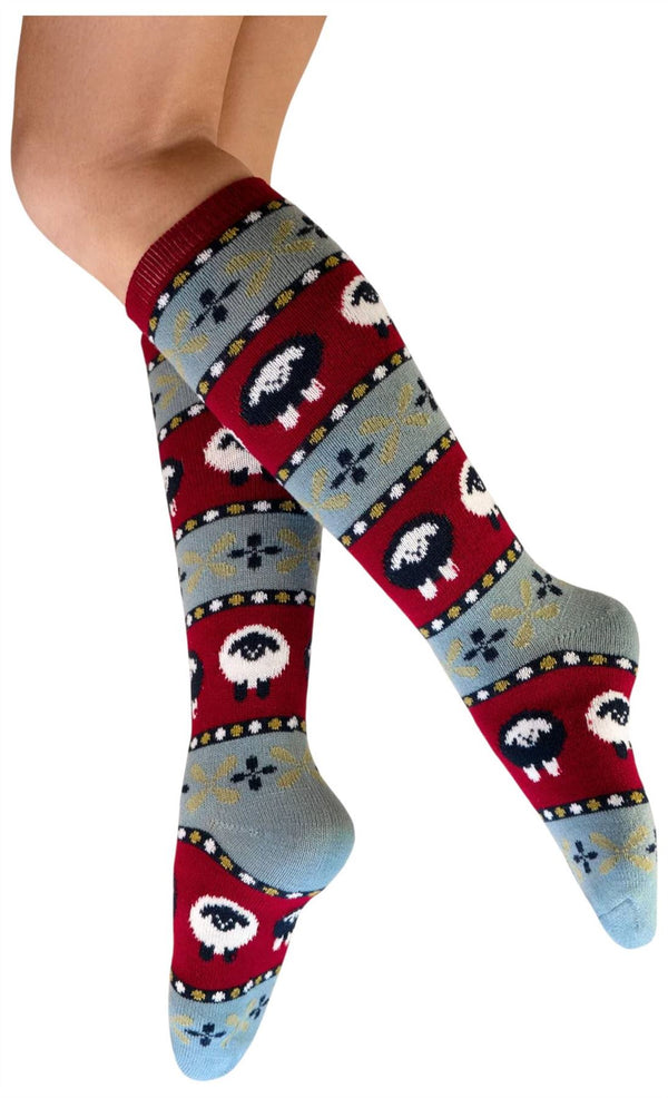 Powder Orange Fair Isle Sheep Knee High Socks