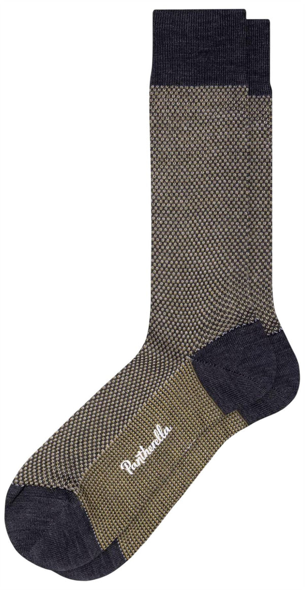 Pantherella Grey Blenheim 3-Colour Birdseye Merino Wool Socks