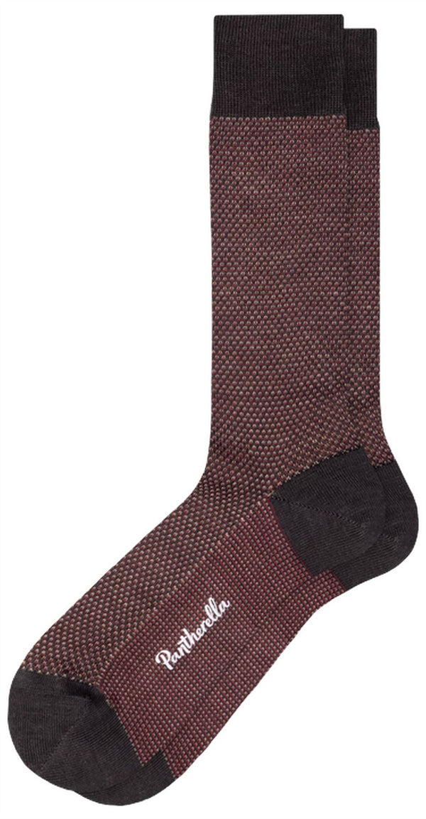 Pantherella Brown Blenheim 3-Colour Birdseye Over the Calf Merino Wool Socks