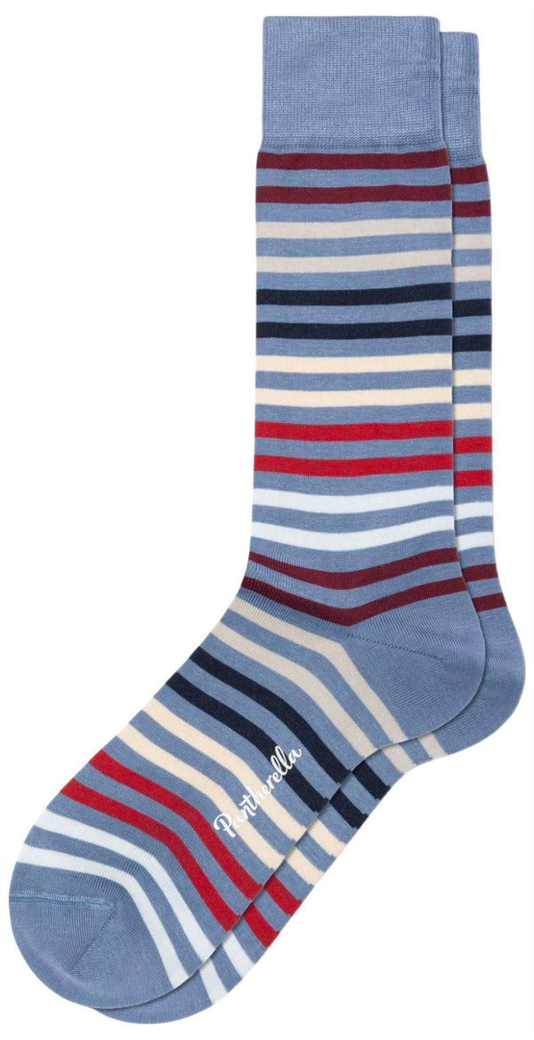 Pantherella Blue Kilburn All Over Stripe Cotton Lisle Socks