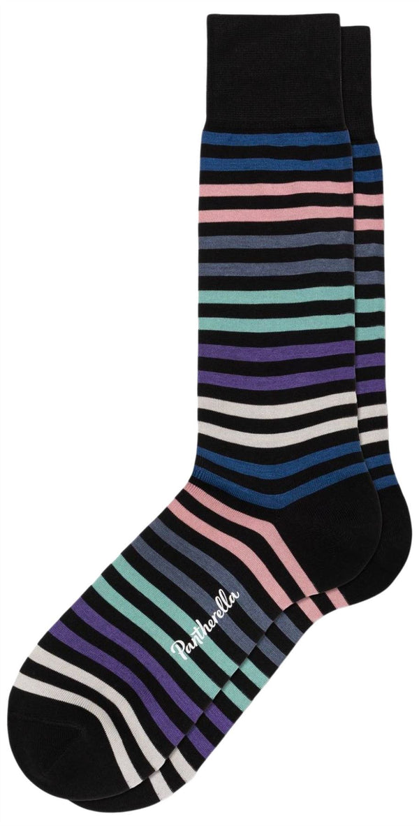 Pantherella Black Kilburn All Over Stripe Cotton Lisle Socks