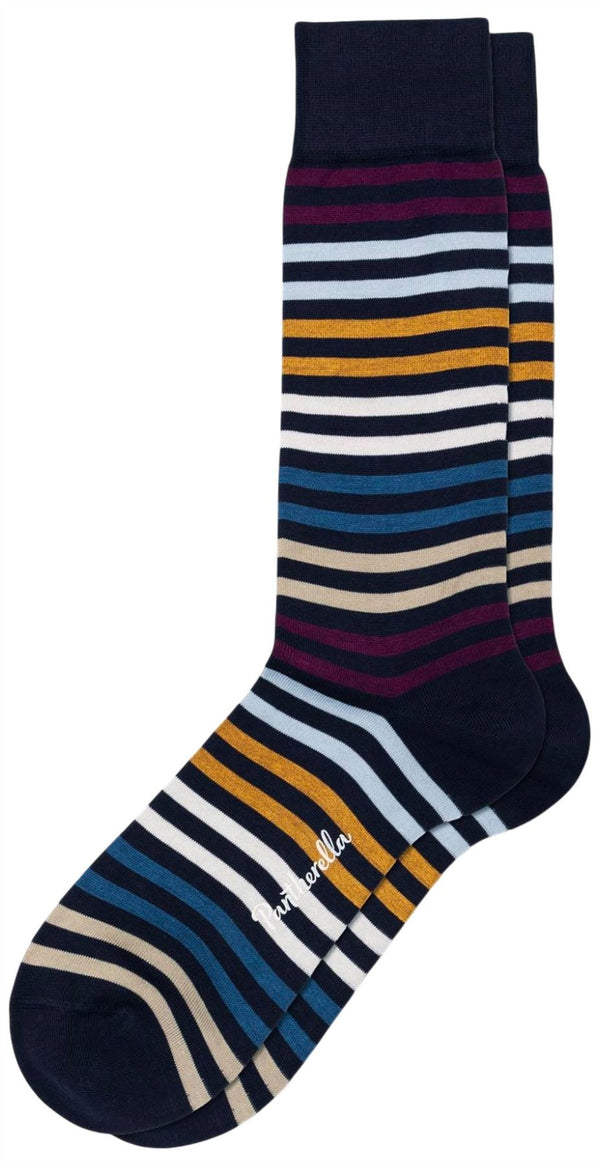 Pantherella Navy Kilburn All Over Stripe Cotton Lisle Socks