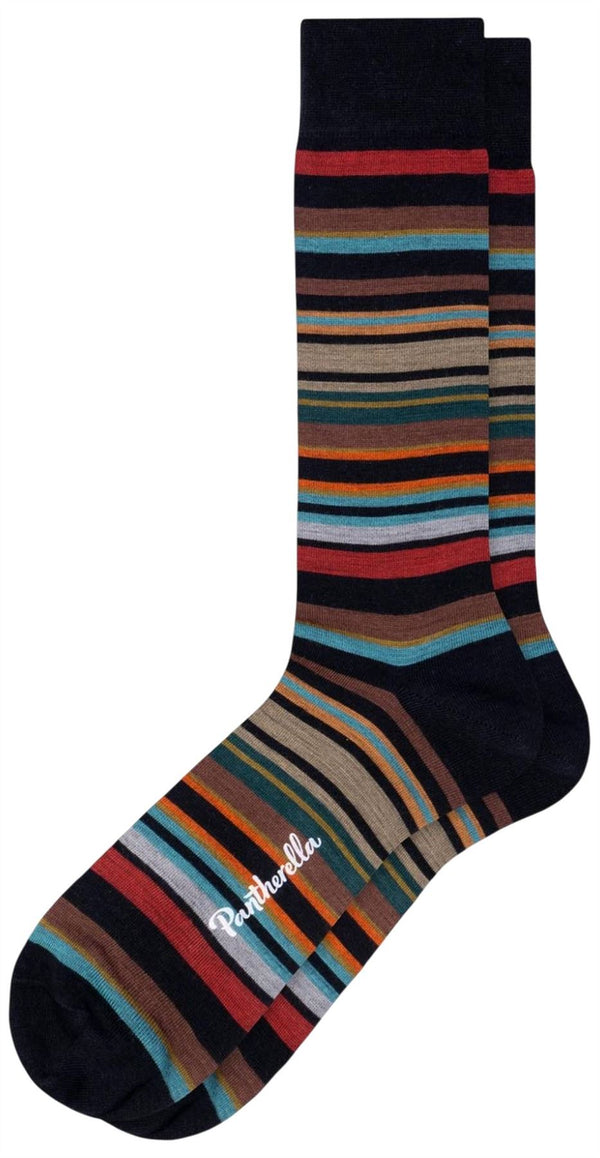 Pantherella Black Quakers All Over Multi-Stripe Merino Wool Socks