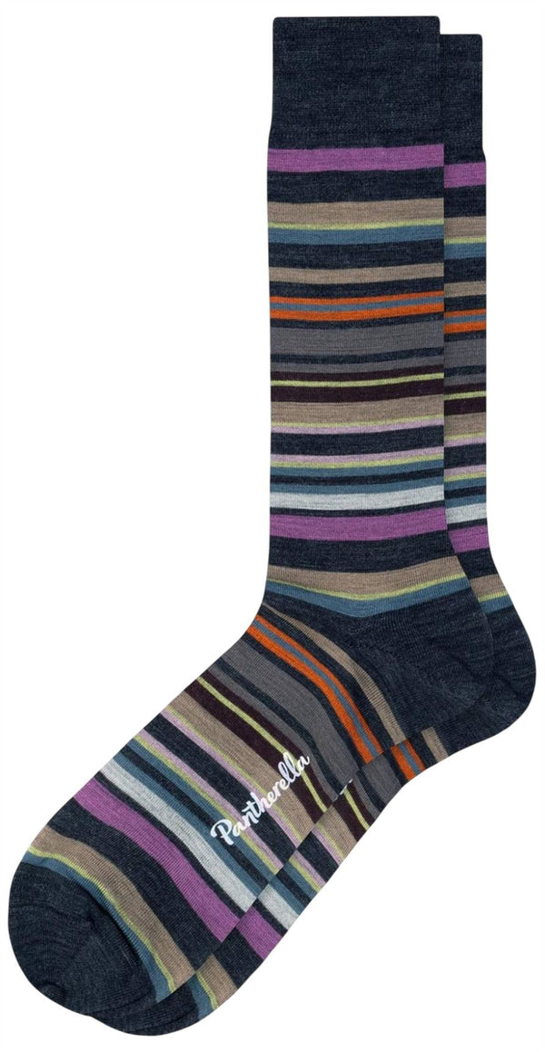 Pantherella Grey Quakers All Over Multi-Stripe Merino Wool Socks