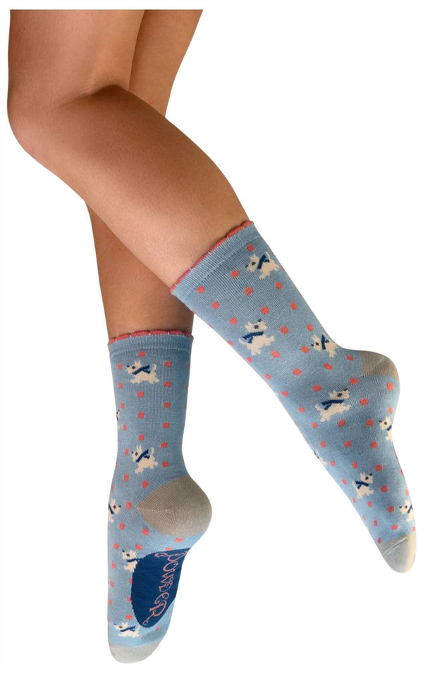 Powder Blue Woolly Westies Ankle Socks