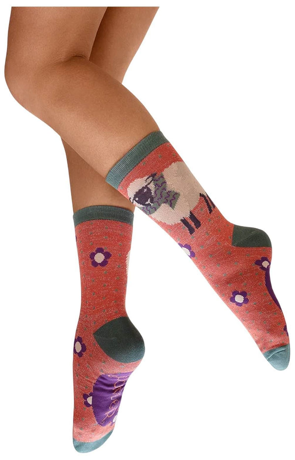 Powder Orange Sheep in a Scarf Glitter Ankle Socks