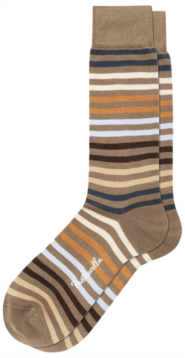 Pantherella Beige Kilburn All Over Stripe Cotton Lisle Socks