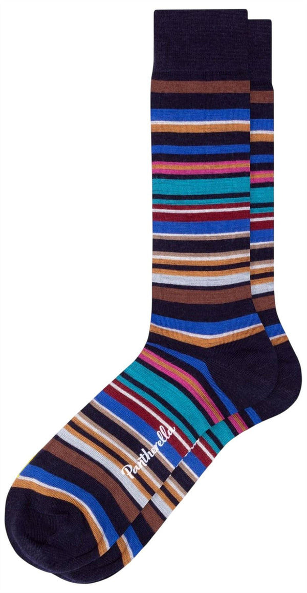 Pantherella Navy Quakers All Over Multi-Stripe Merino Wool Socks