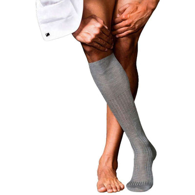 Falke Grey No10 Pure Fil d'Ecosse Smooth Ribbed Knit Knee High Socks