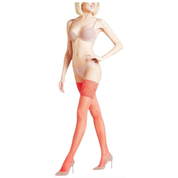 Falke Red Seidenglatt 15 Den Stay Up Transparent Floral Stockings