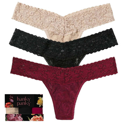 Hanky Panky Beige Signature Lace Low Rise 3 Pack Thongs