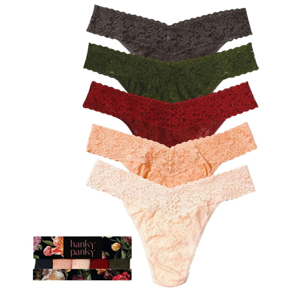 Hanky Panky Grey Signature Lace Original Rise 5 Pack Thongs