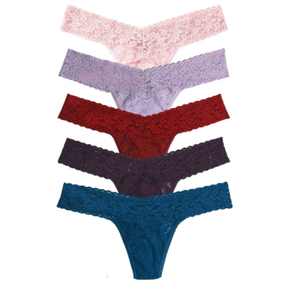 Hanky Panky Purple Signature Lace Low Rise 5 Pack Thongs