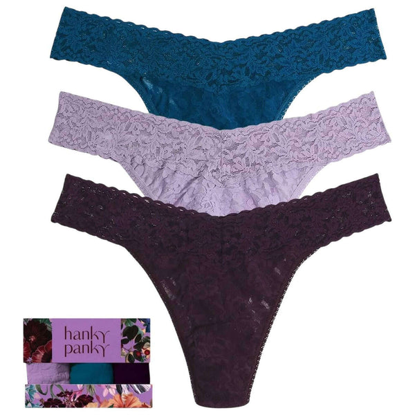 Hanky Panky Purple Signature Lace Original Rise 3 Pack Thongs