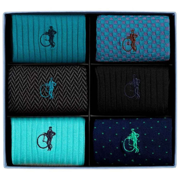 London Sock Company Blue Dash of Class Ocean 6-Pair Sock Box Set