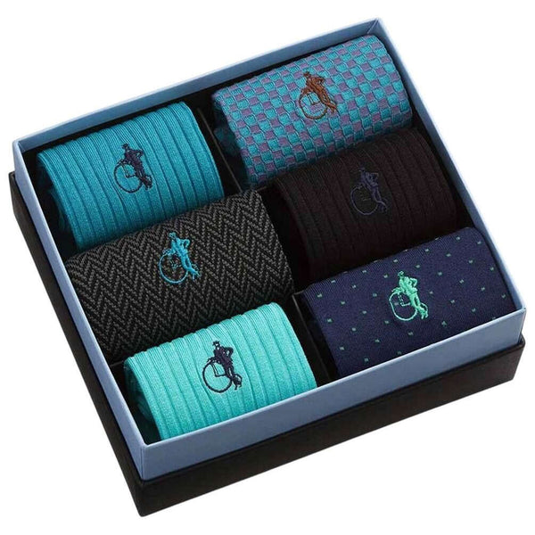 London Sock Company Blue Dash of Class Ocean 6-Pair Sock Box Set
