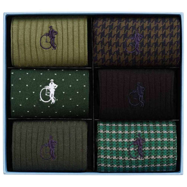London Sock Company Green Dash of Class 6-Pair Sock Box Set