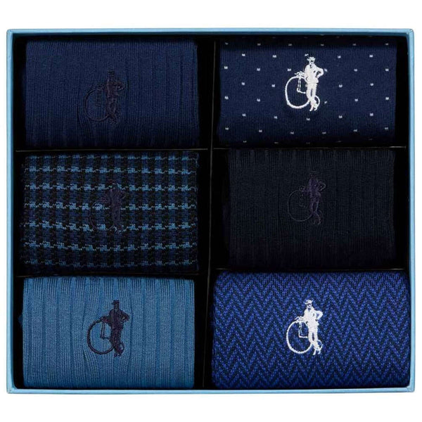 London Sock Company Navy Dash of Class 6-Pair Sock Box Set