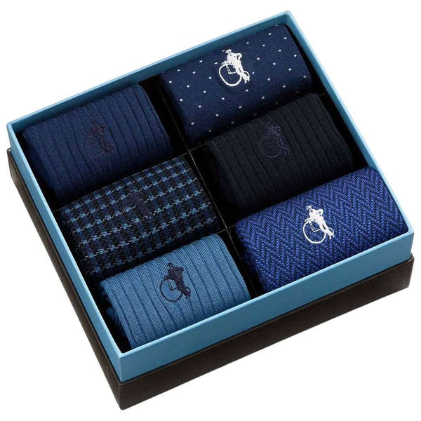 London Sock Company Navy Dash of Class 6-Pair Sock Box Set