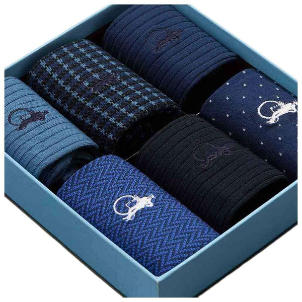 London Sock Company Navy Dash of Class 6-Pair Sock Box Set