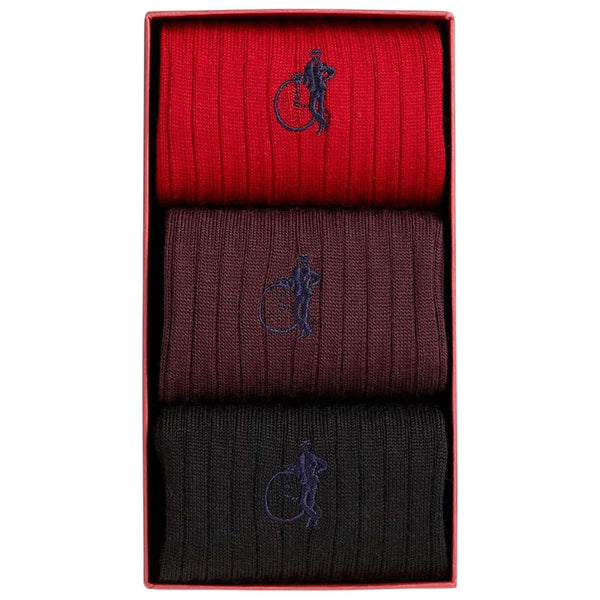 London Sock Company Red Merino Trio 3-Pair Sock Box Set