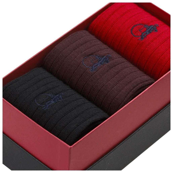 London Sock Company Red Merino Trio 3-Pair Sock Box Set
