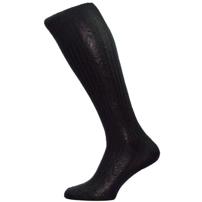 Pantherella Black Baffin Rib Over the Calf Silk Socks