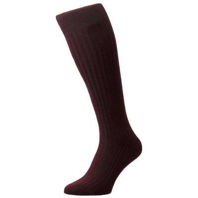Pantherella Burgundy Danvers Rib Cotton Lisle Over the Calf Socks