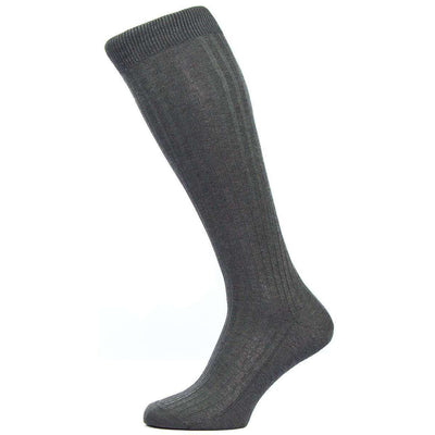 Pantherella Grey Danvers Rib Over the Calf Cotton Lisle Socks