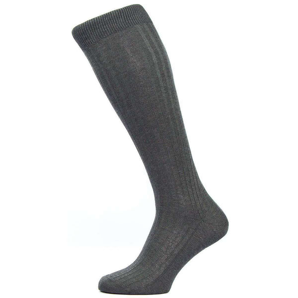 Pantherella Grey Danvers Rib Over the Calf Cotton Lisle Socks