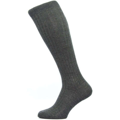 Pantherella Grey Laburnum Rib Over the Calf Merino Wool Socks